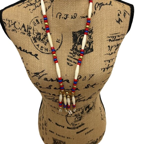 Vintage NAJAVO INDIAN BONES HAIR-PIPE BEADED NECKLACE MULTICOLOR - Picture 2 of 6
